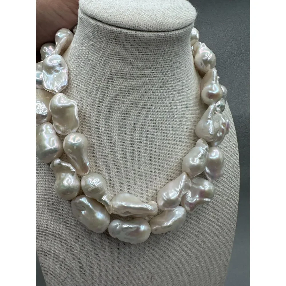 Lot of 2 Huge Lustrous White Baroque Pearl strands Bundle for DIY